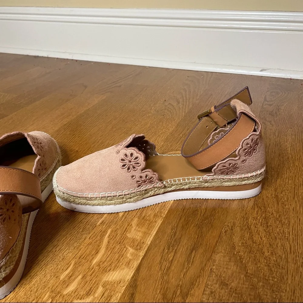 See by Chloe Pink Glyn Floral Laser Cut Espadrille Flat